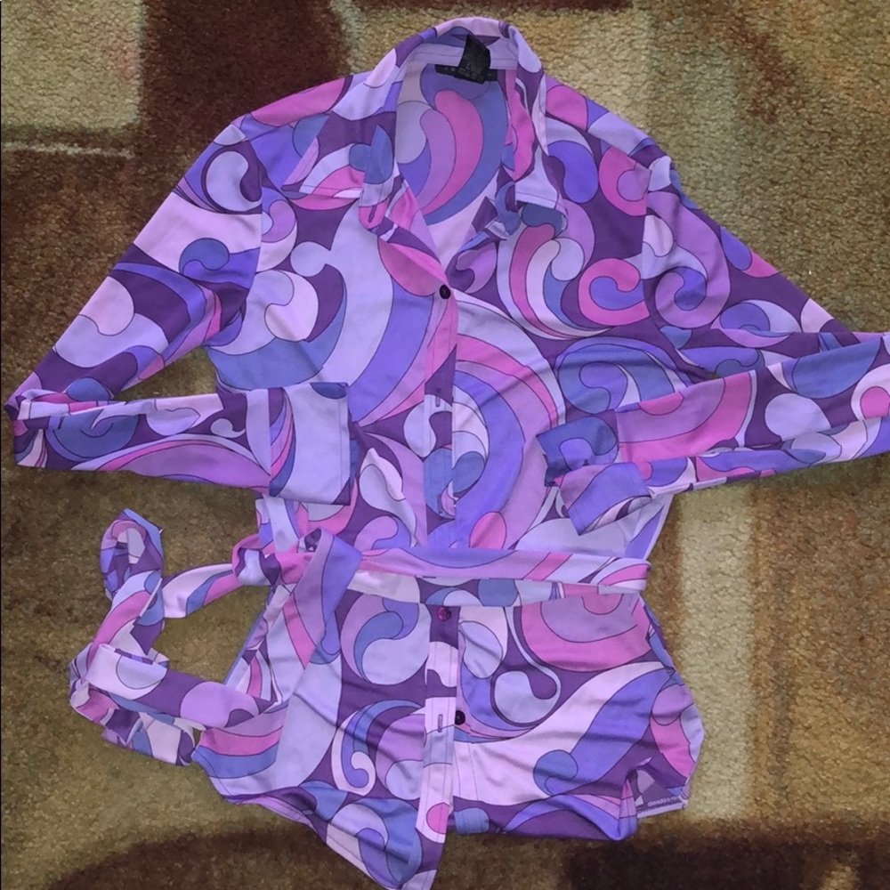 Express Multicolored Button Down Shirt W/ Belt - image 1